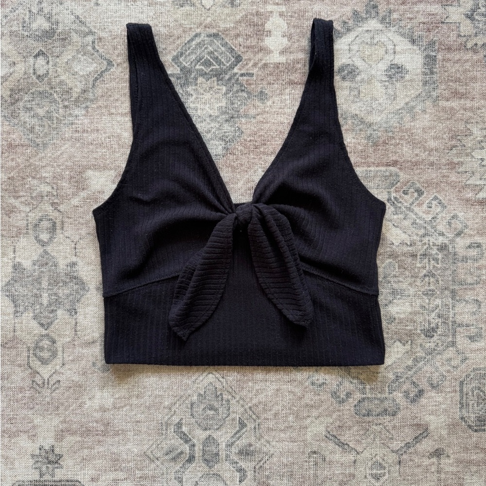Black Ribbed Tie-Front Top Abercrombie & Fitch